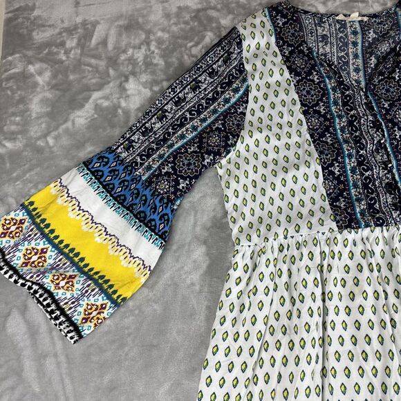 Reborn J Boho Dress Womens 1X Colorful Pattern Button Front Flowy Elephant(1003) - Picture 3 of 15